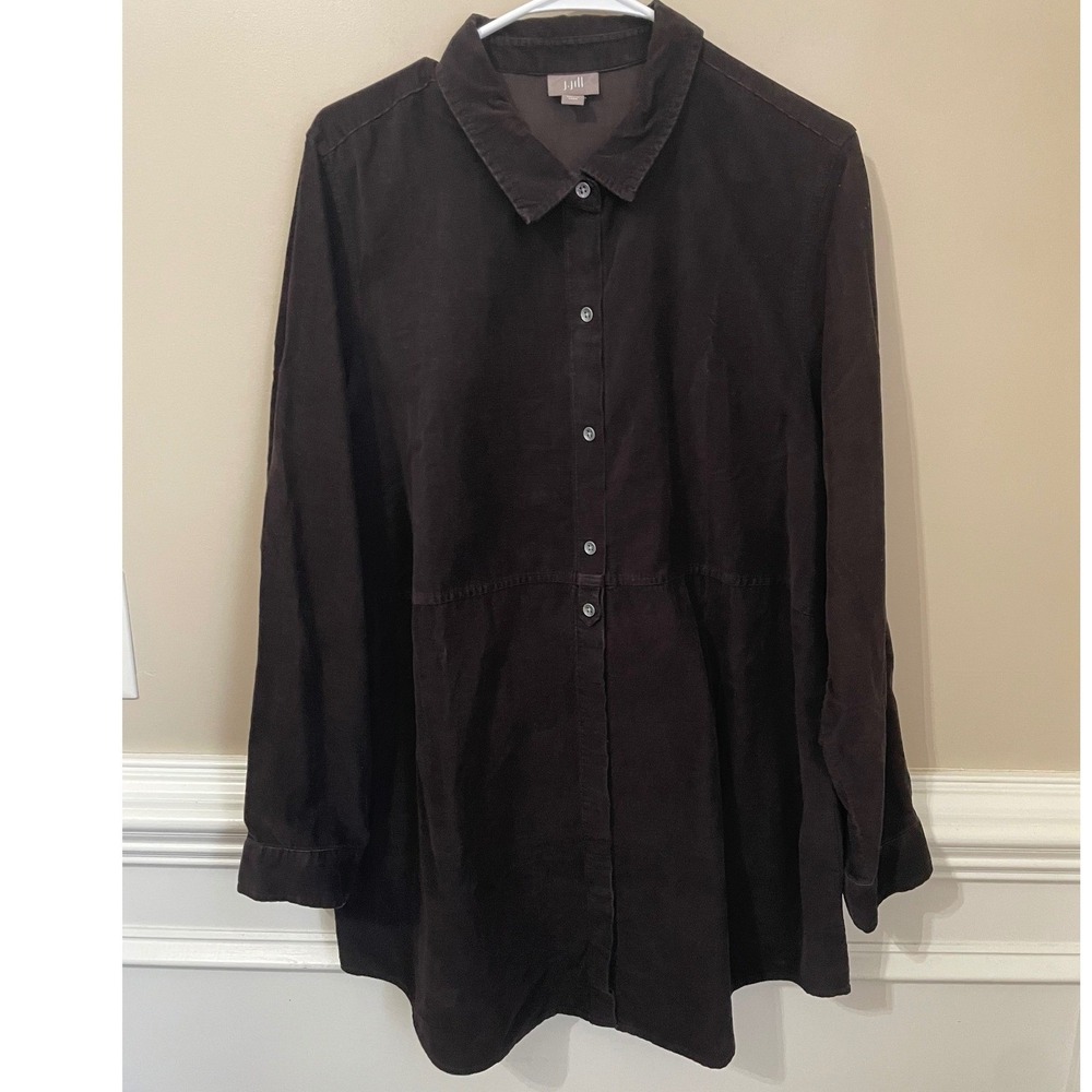 J. Jill Womens XL Brown Corduroy Button Down Tunic Top Long Sleeve Fall Winter